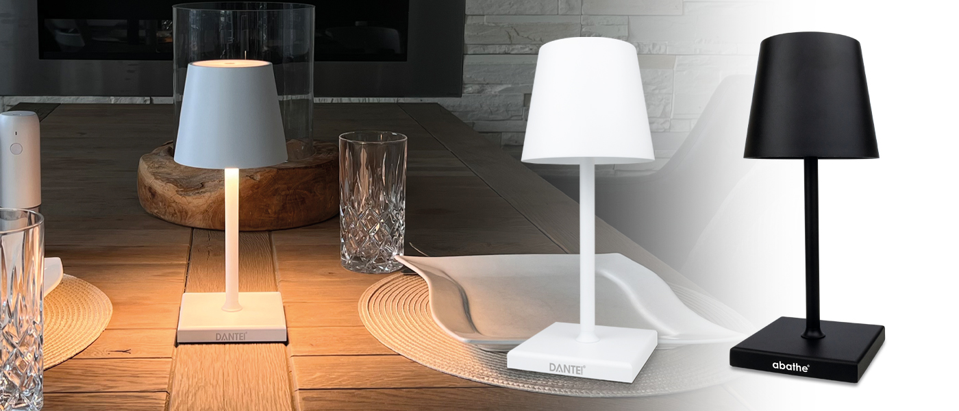 Moderne LED Tisch Lampe mit Touch Funktion zum Ein- & Ausschalten und Dimm Funktion, wieder aufladbar per Magnetstecker, in verschieden Farben erhältlich